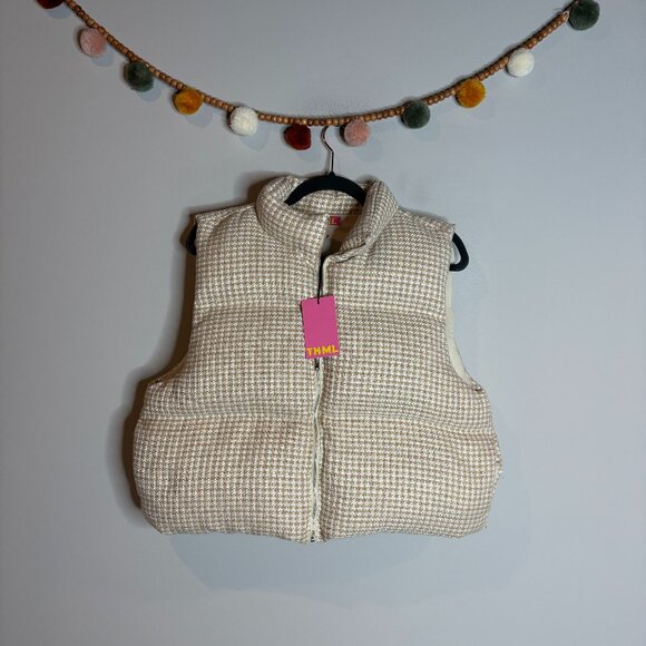 THML Jackets & Blazers - THML Tan Houndstooth Puffer Vest NWT